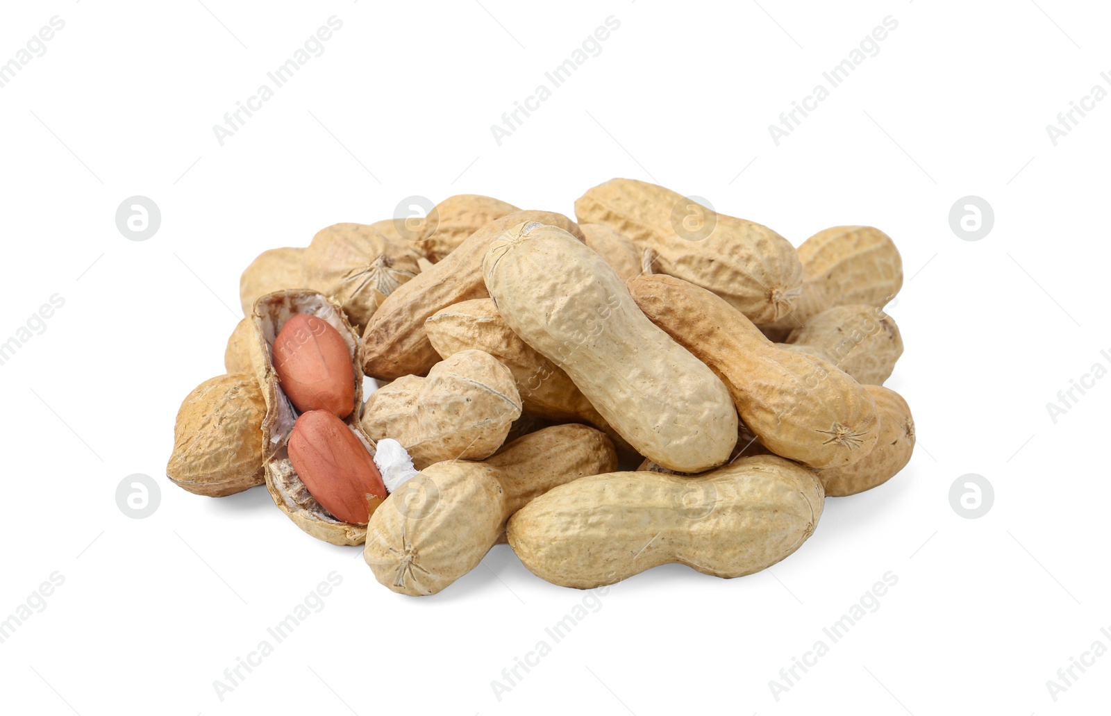 Pile of fresh peanuts isolated on white Photo of Pile of fresh peanuts isolated on white
