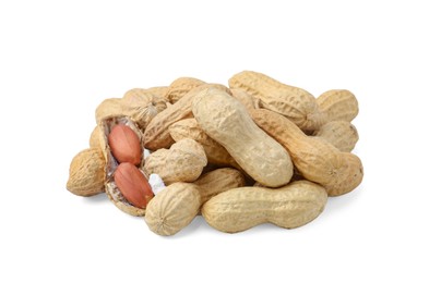 Photo of Pile of fresh peanuts isolated on white