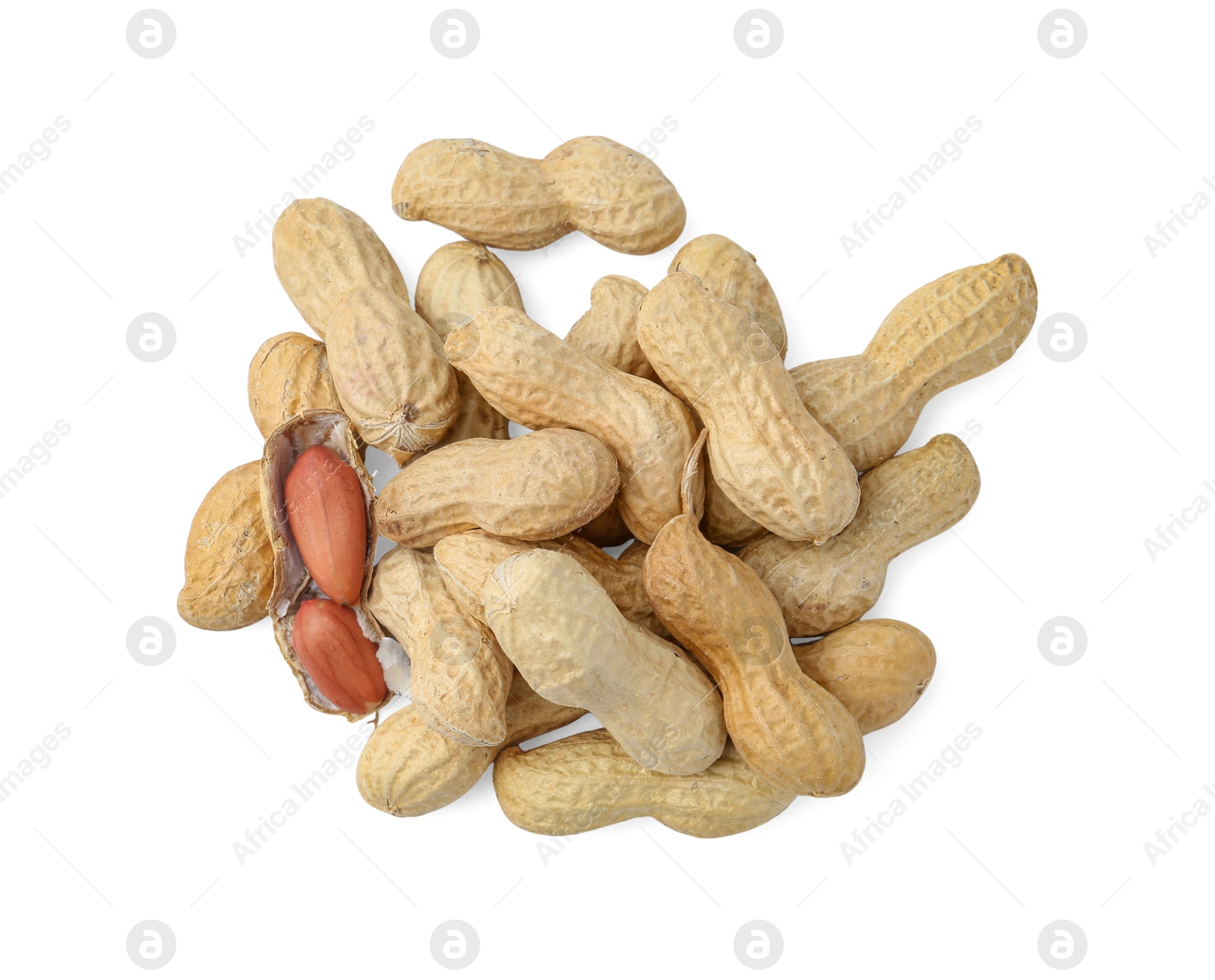 Pile of fresh peanuts isolated on white, top view Photo of Pile of fresh peanuts isolated on white, top view