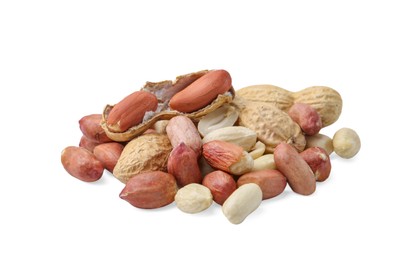 Photo of Pile of different peanuts isolated on white