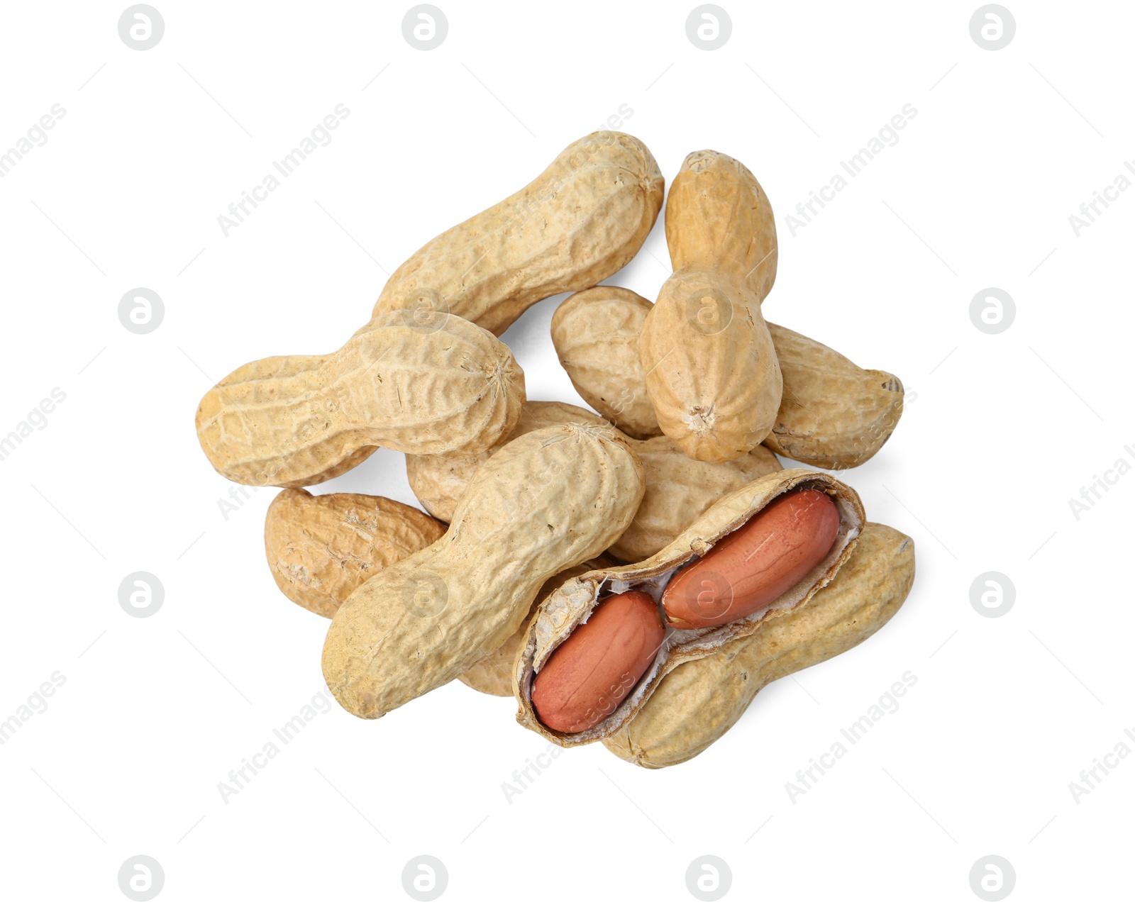 Pile of fresh peanuts isolated on white, top view Photo of Pile of fresh peanuts isolated on white, top view