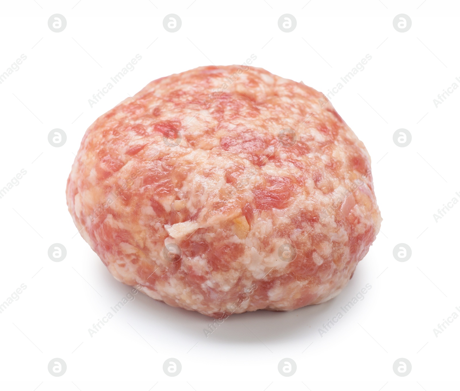 Photo of One uncooked fresh patty isolated on white