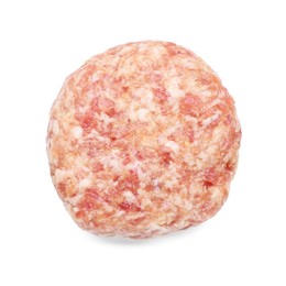 Photo of One uncooked fresh patty isolated on white, top view