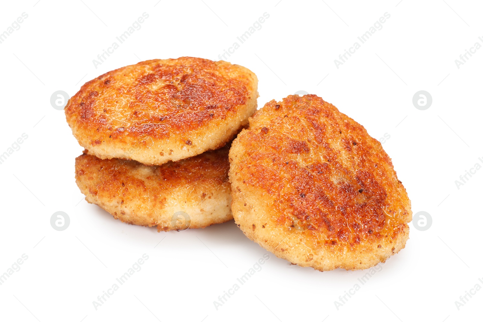 Photo of Three delicious roasted patties isolated on white