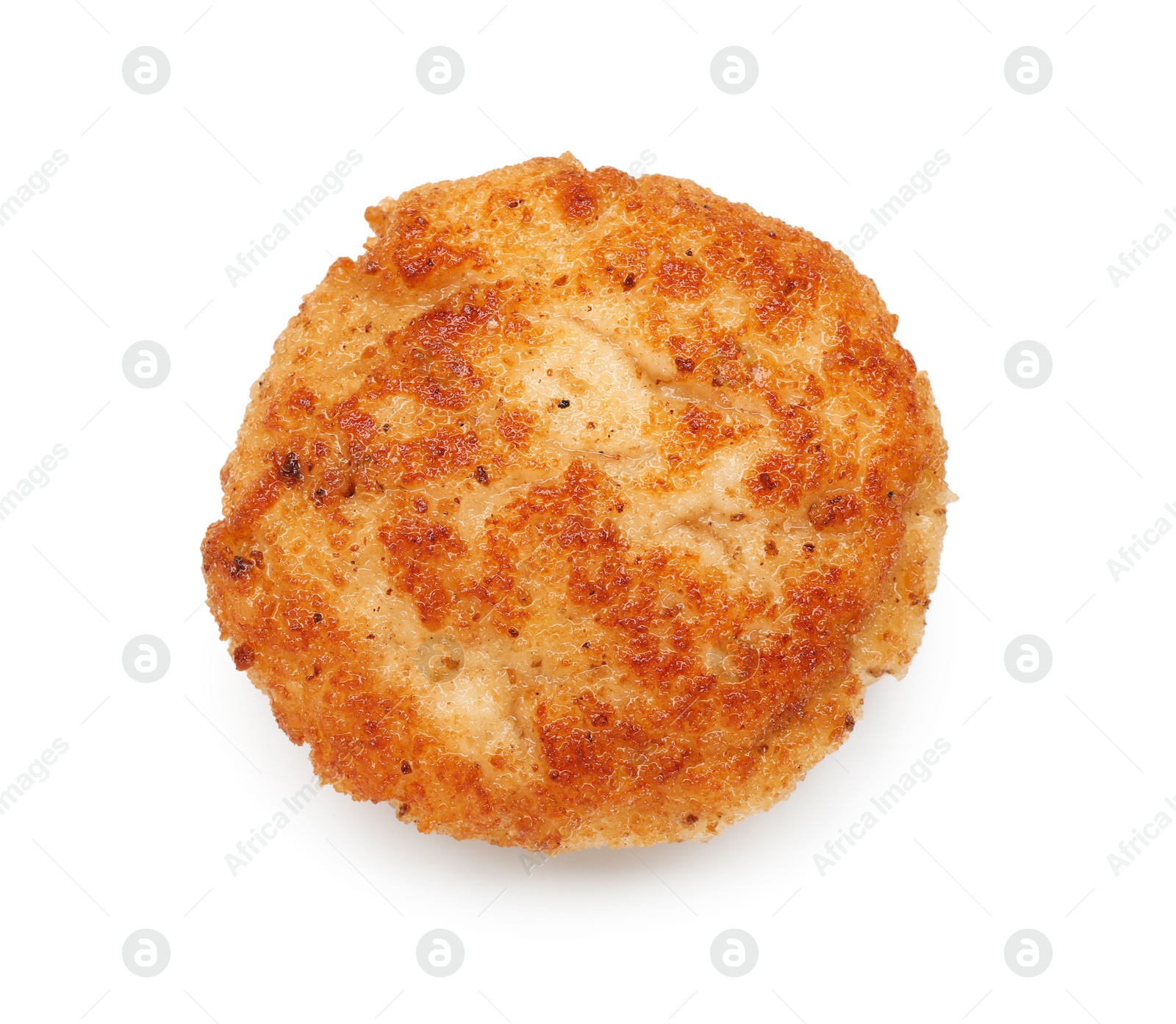 Photo of One delicious roasted patty isolated on white, top view