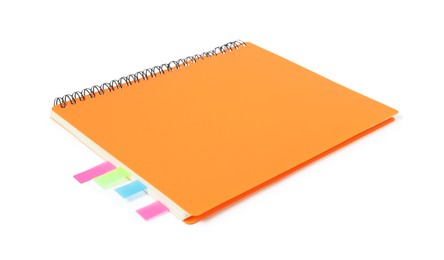 Photo of Notebook with colorful tabs isolated on white