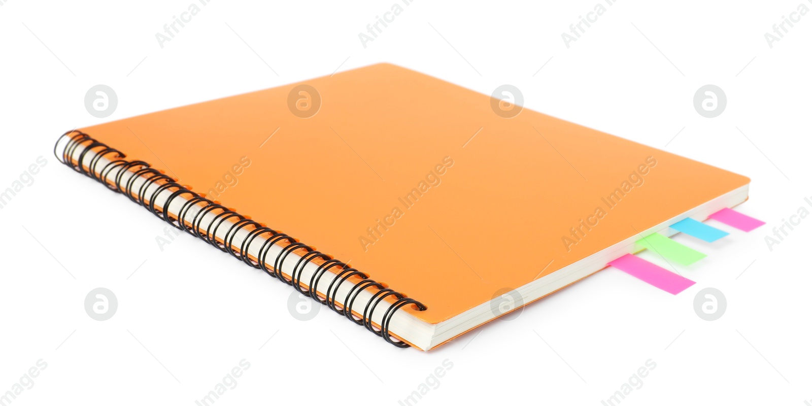 Photo of Notebook with colorful tabs isolated on white