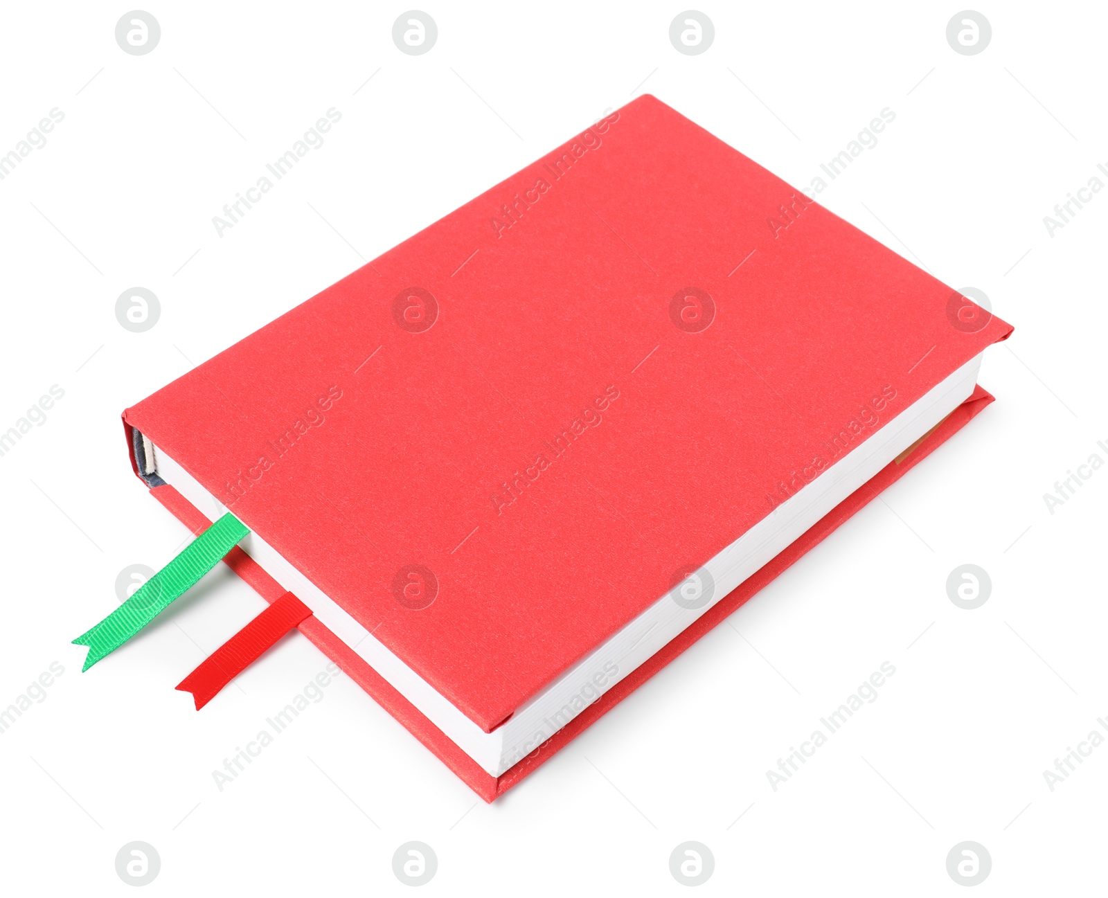 Photo of Book with ribbon bookmarks isolated on white