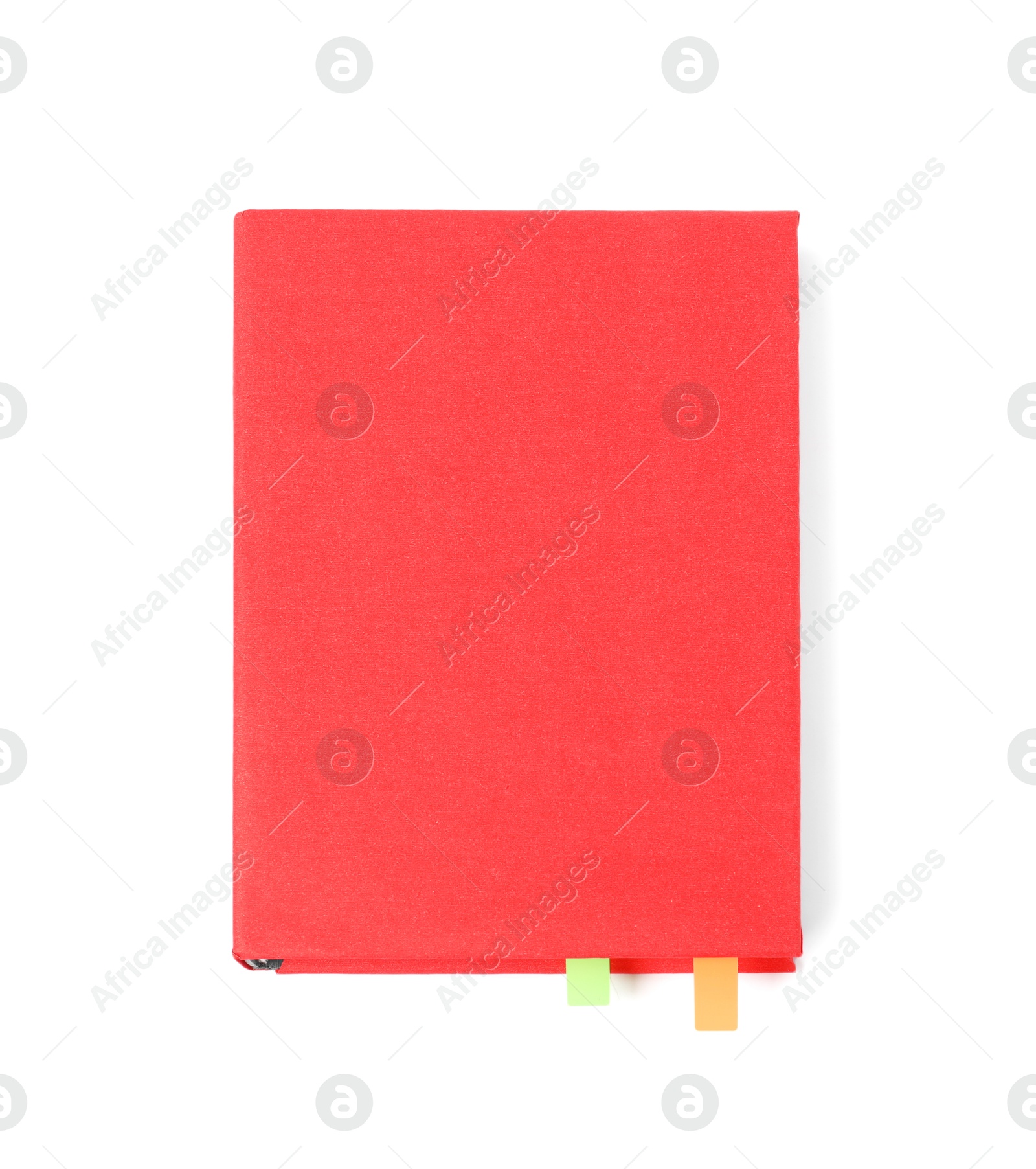 Photo of Book with colorful tabs isolated on white, top view