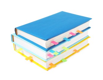 Photo of Books with colorful tabs isolated on white