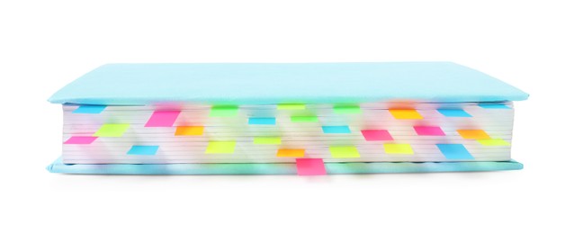 Photo of Book with colorful tabs isolated on white