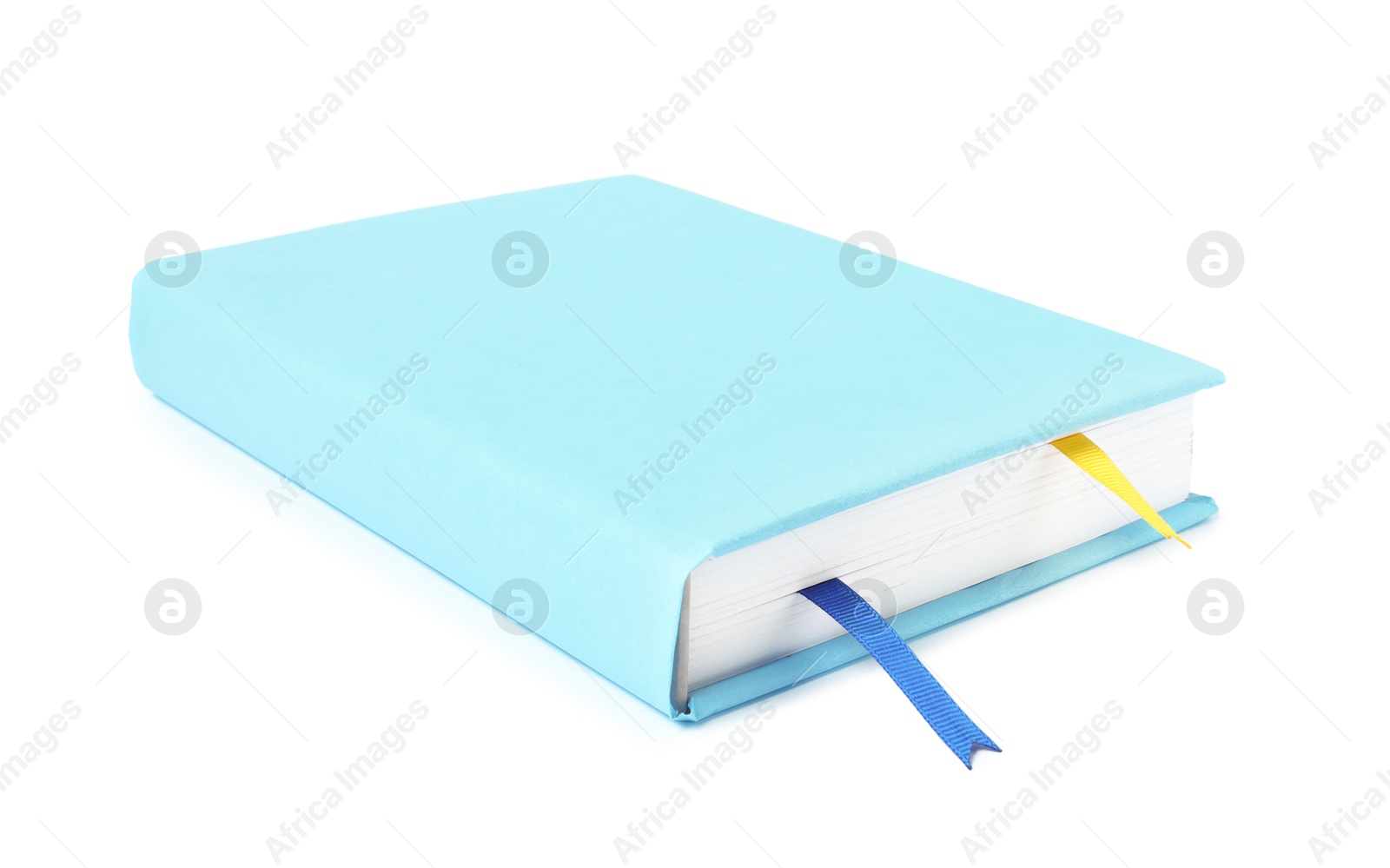 Photo of Book with ribbon bookmarks isolated on white