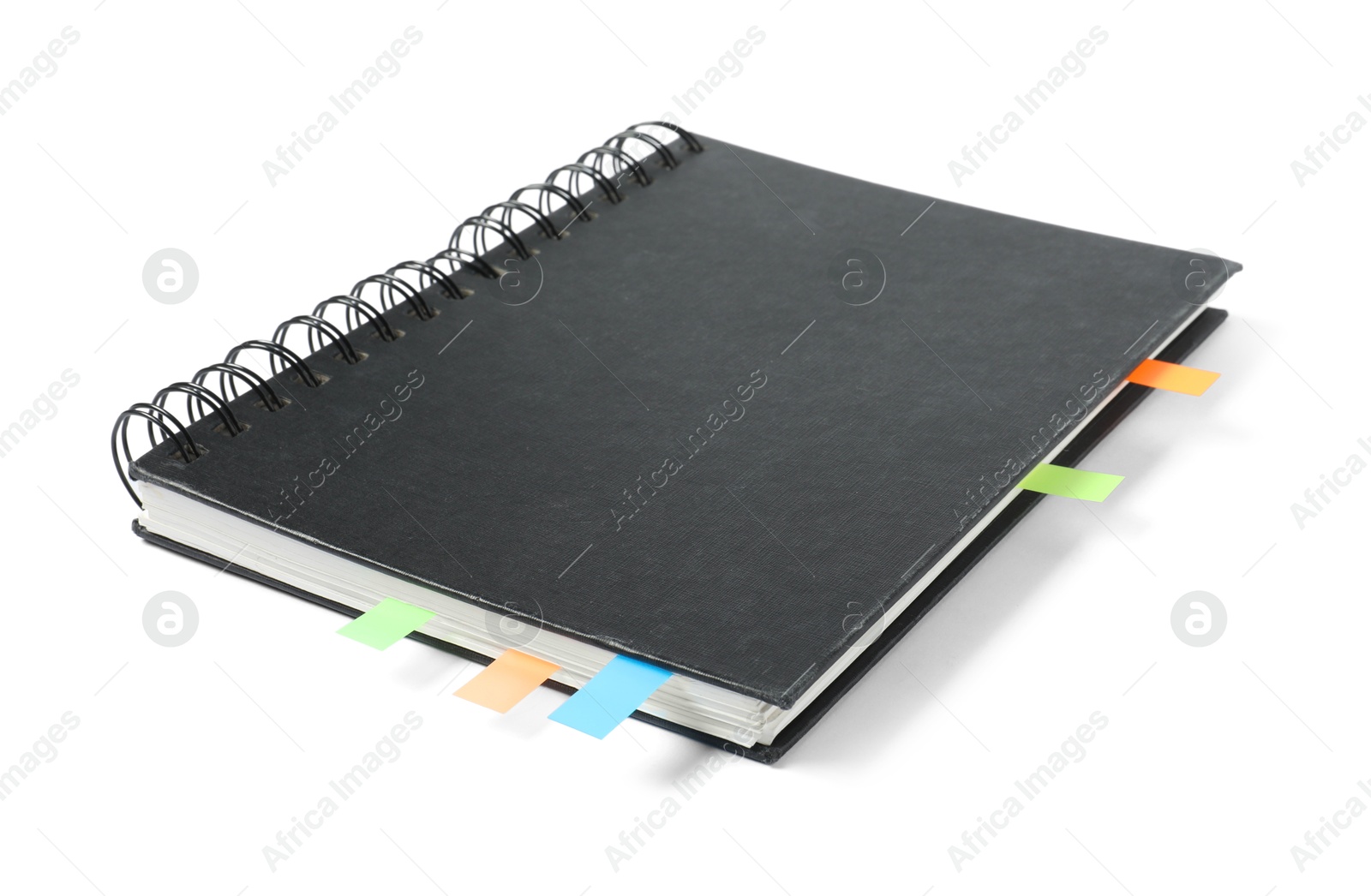 Photo of Notebook with colorful tabs isolated on white