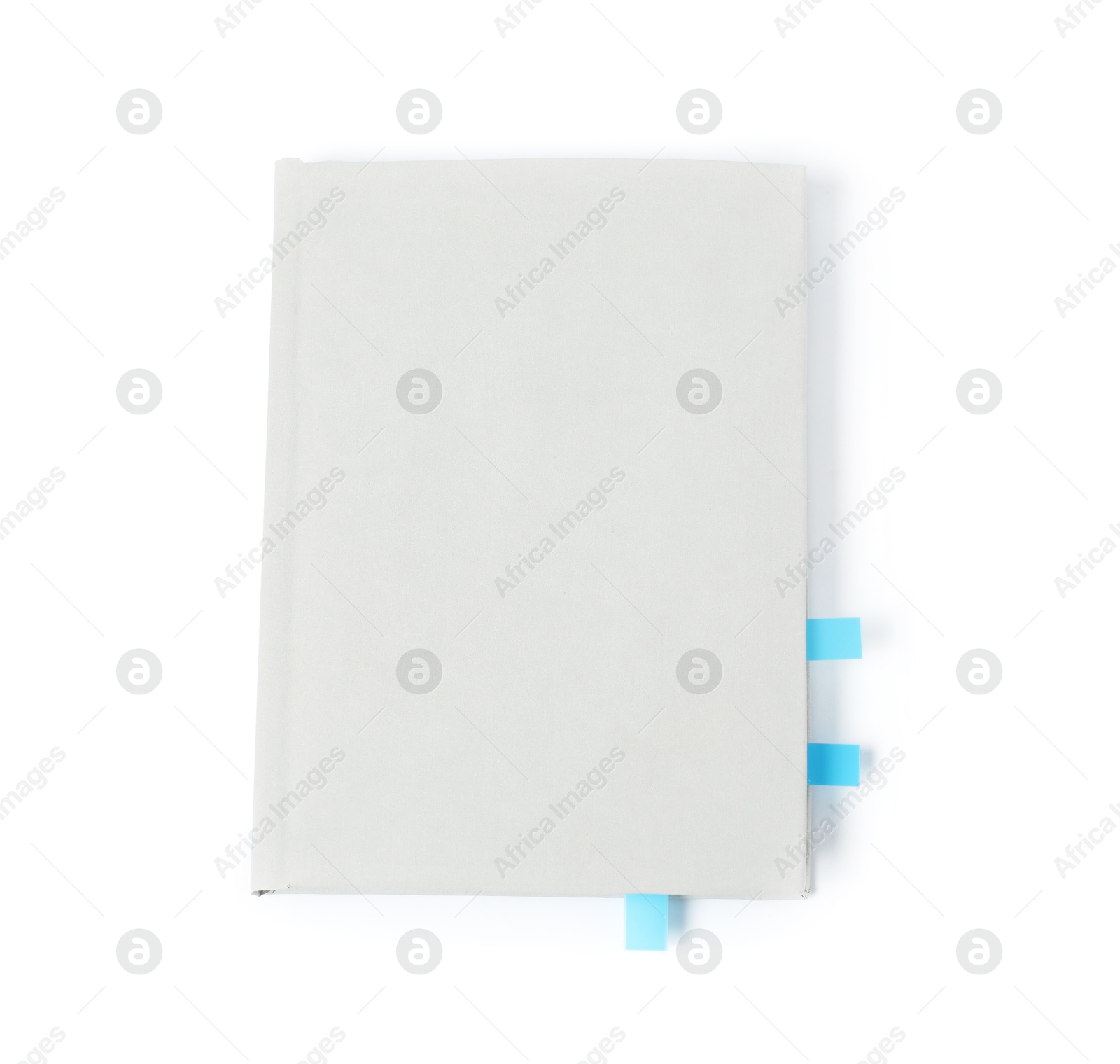 Photo of Book with colorful tabs isolated on white, top view