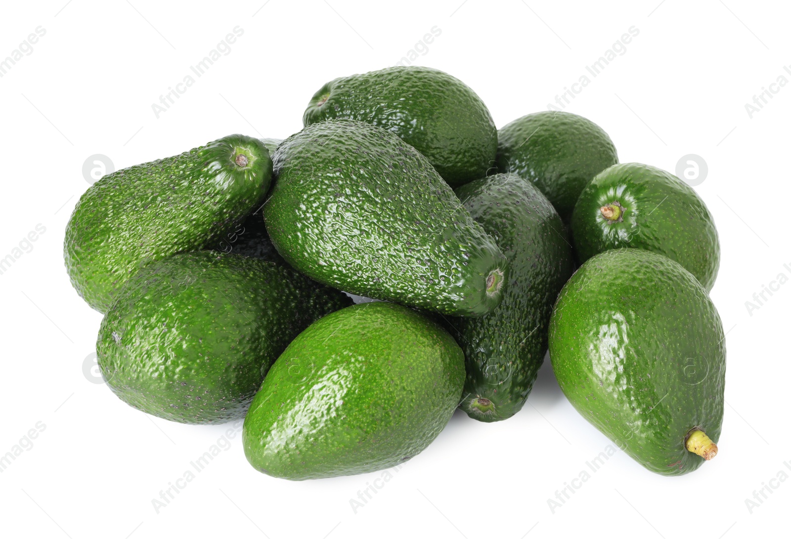 Photo of Pile of whole ripe avocados isolated on white