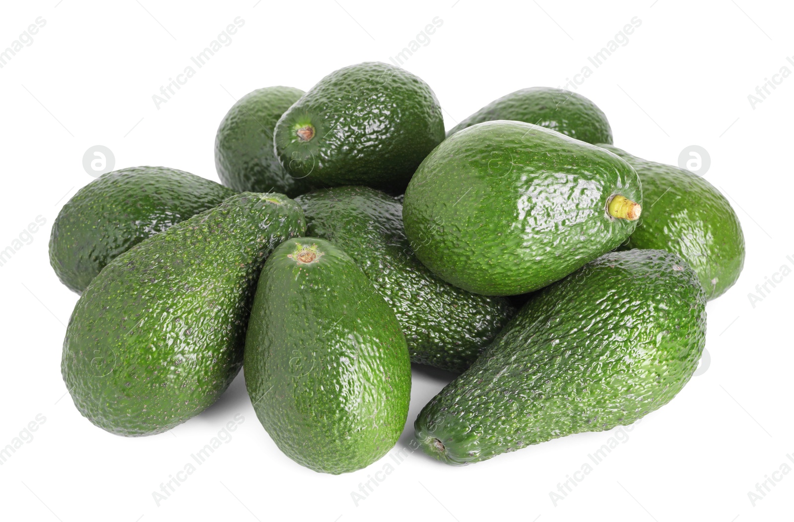 Photo of Pile of whole ripe avocados isolated on white