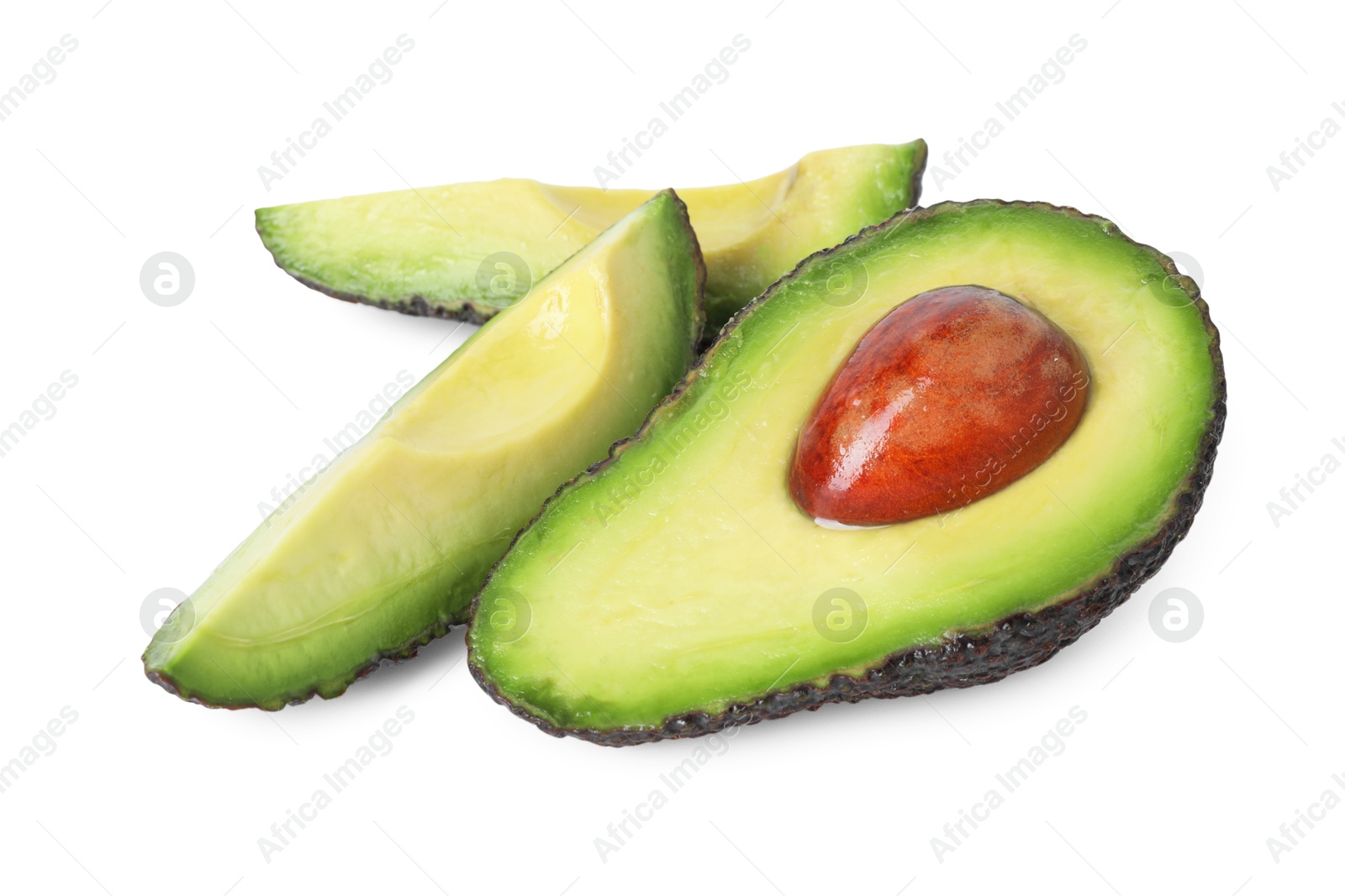 Photo of Slices of ripe avocado isolated on white