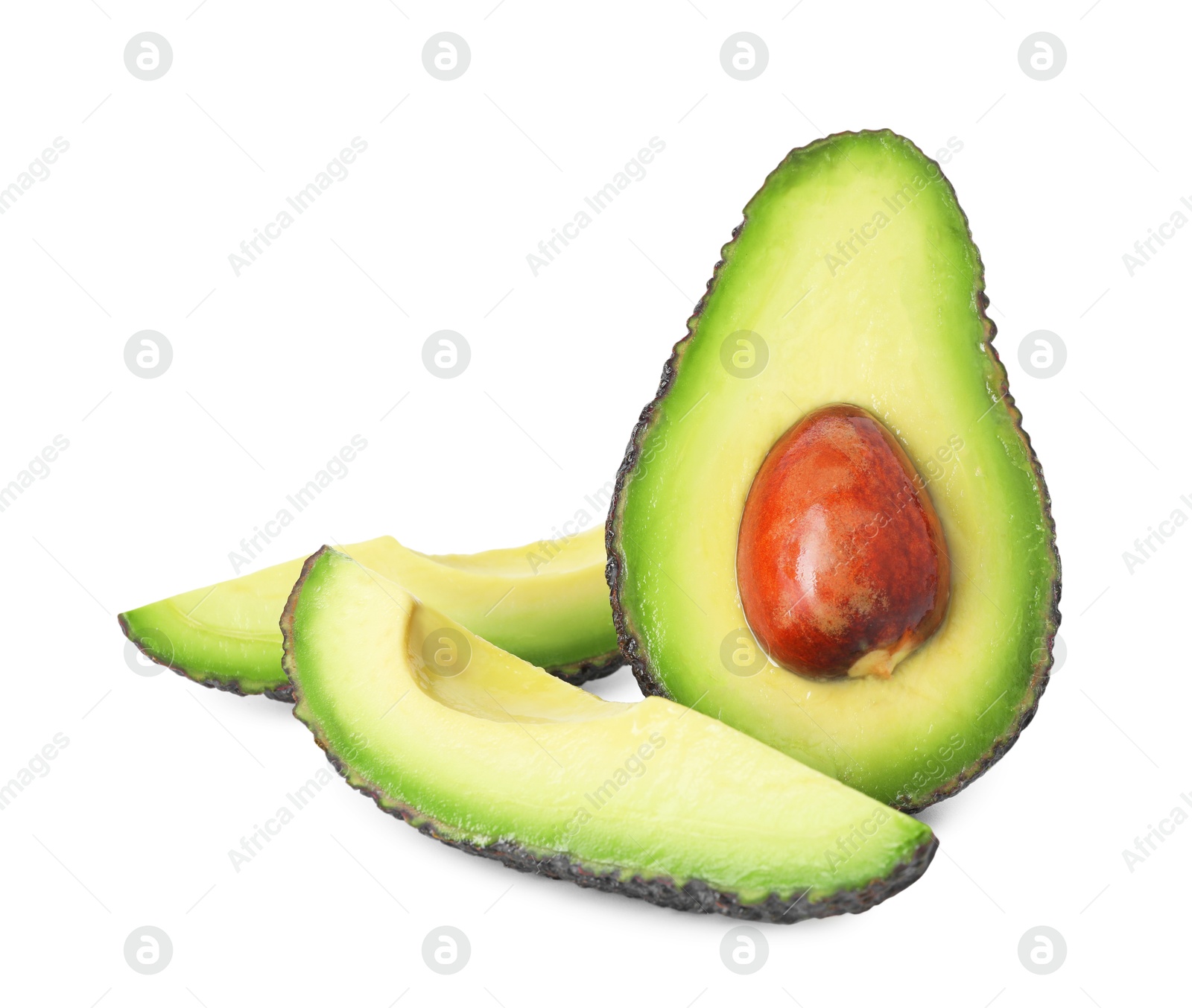 Photo of Slices of ripe avocado isolated on white