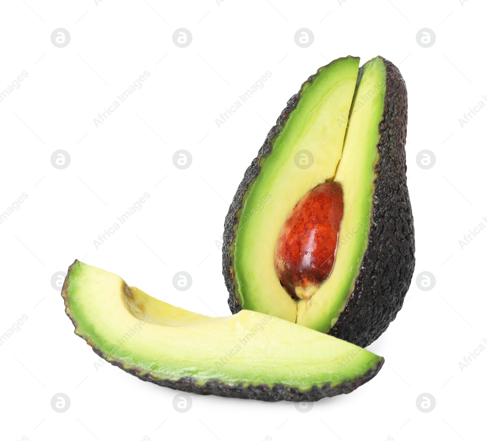 Photo of Slices of ripe avocado isolated on white