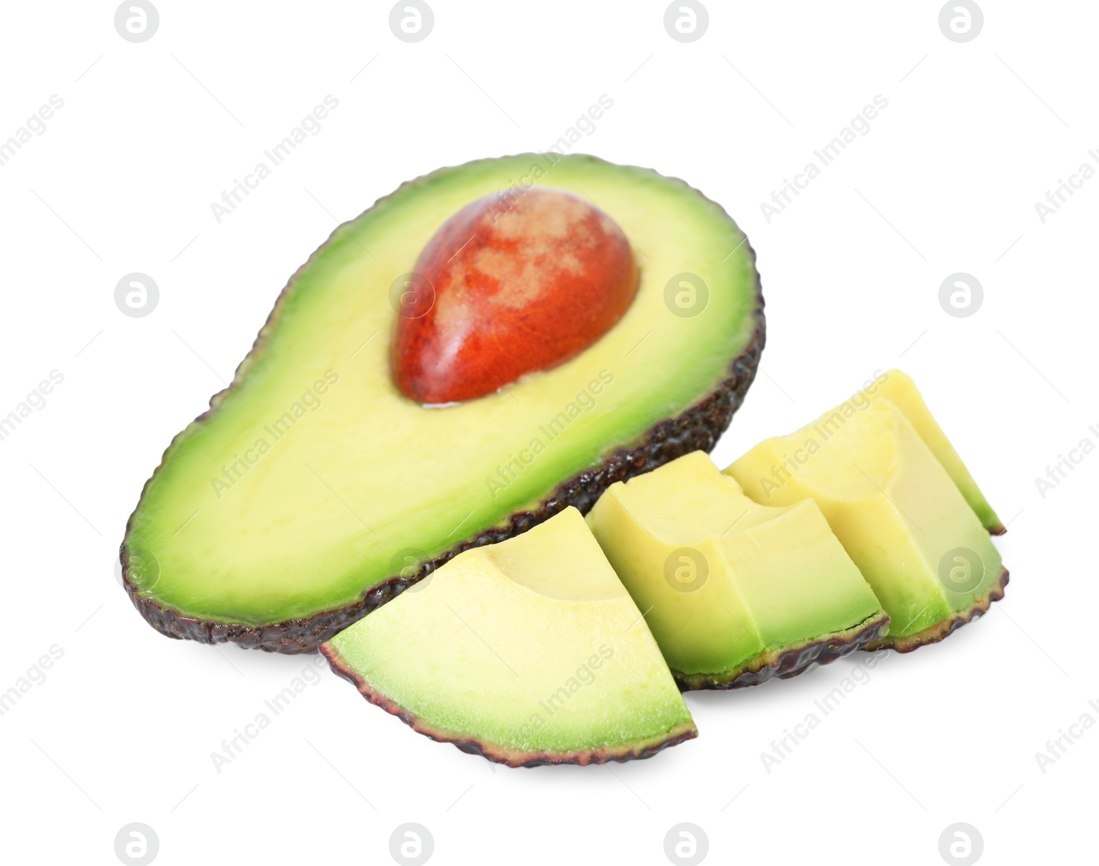 Photo of Slices of ripe avocado isolated on white