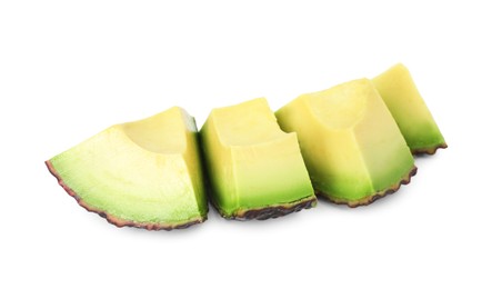 Photo of Slices of ripe avocado isolated on white