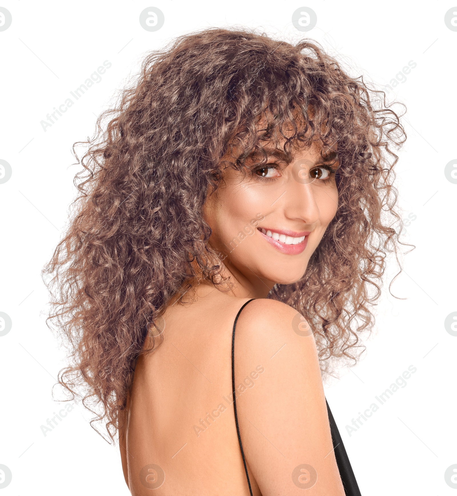 Image of Beautiful woman with hair dyed in natural color on white background