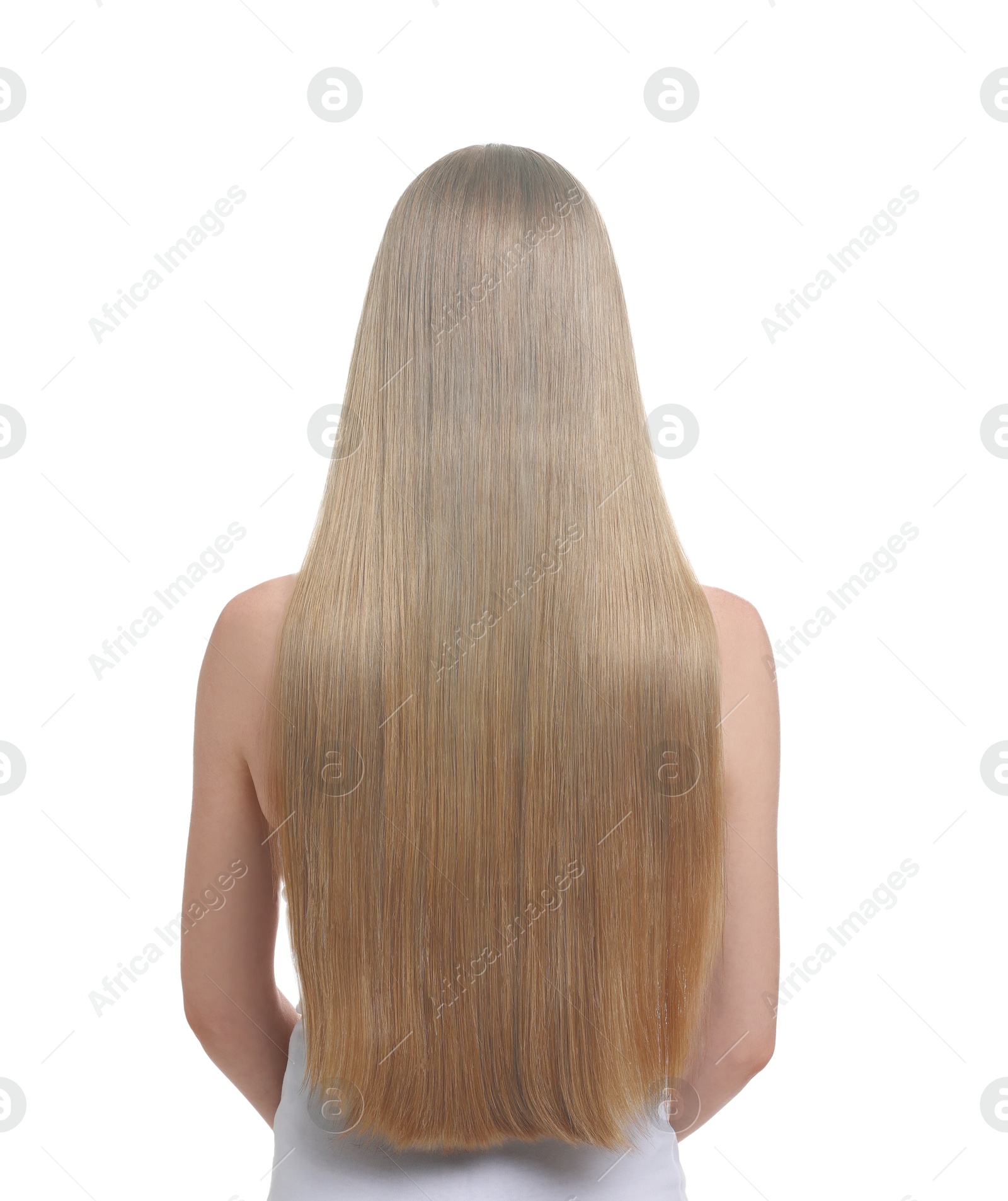 Image of Woman with beautiful hair dyed in natural color on white background