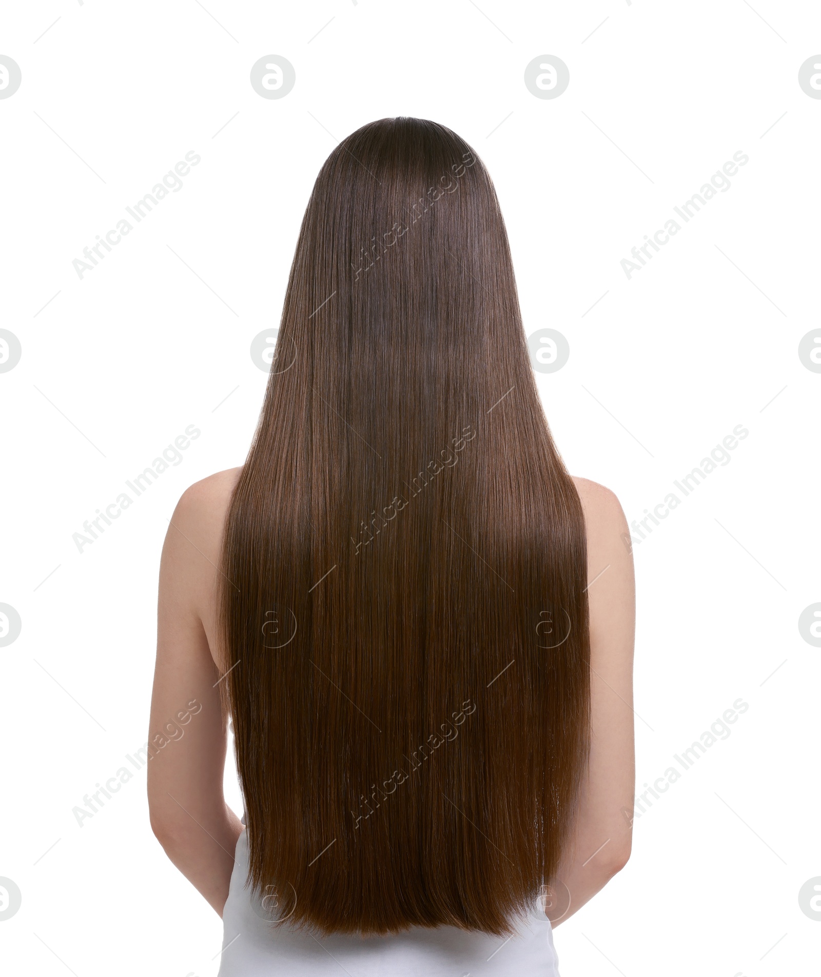 Image of Woman with beautiful hair dyed in natural color on white background