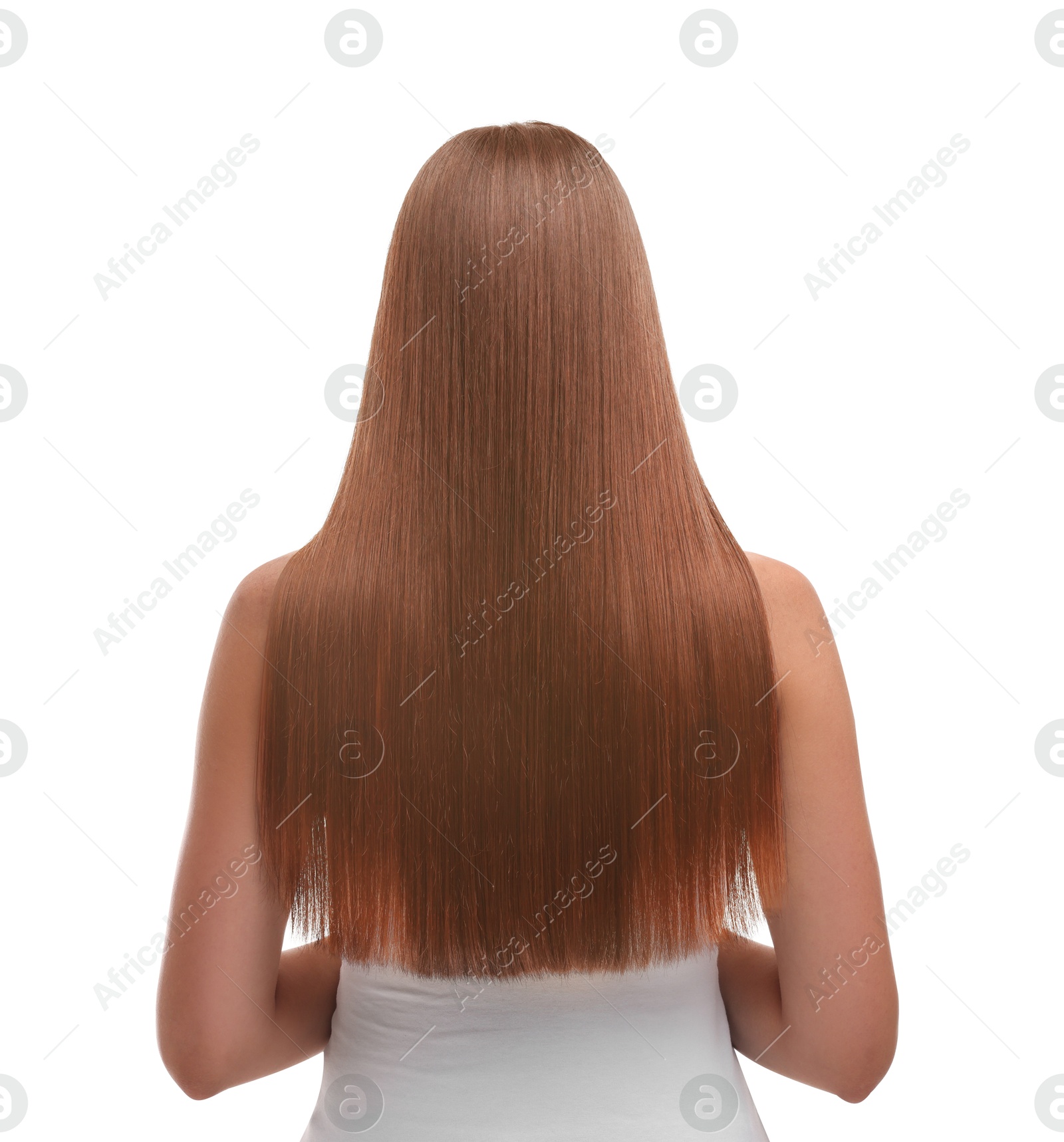 Image of Woman with beautiful hair dyed in natural color on white background