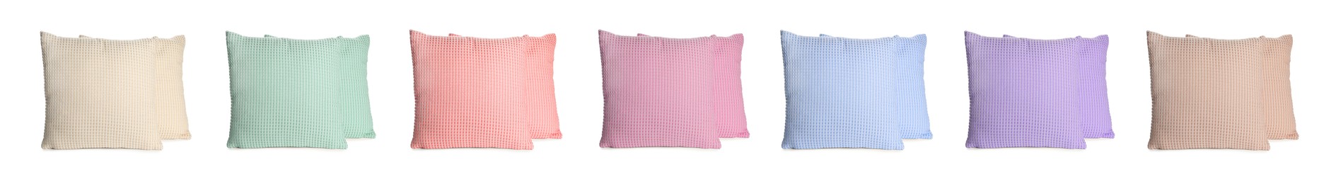 Image of PIllows in different colors isolated on white, set