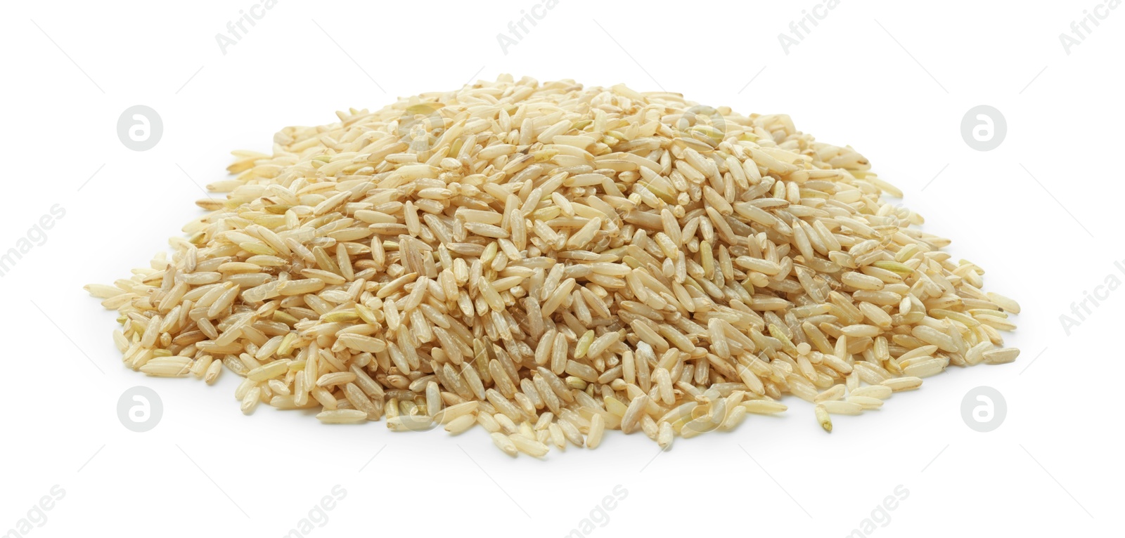 Photo of Pile of raw brown rice isolated on white