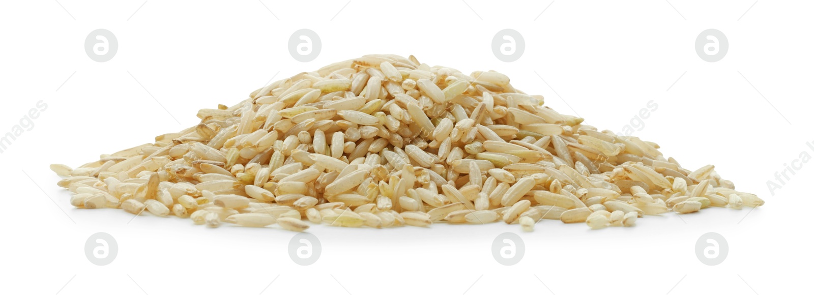 Photo of Pile of raw brown rice isolated on white