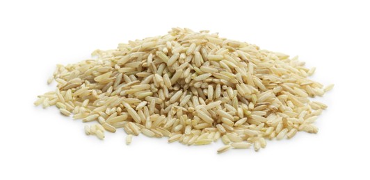 Photo of Pile of raw brown rice isolated on white