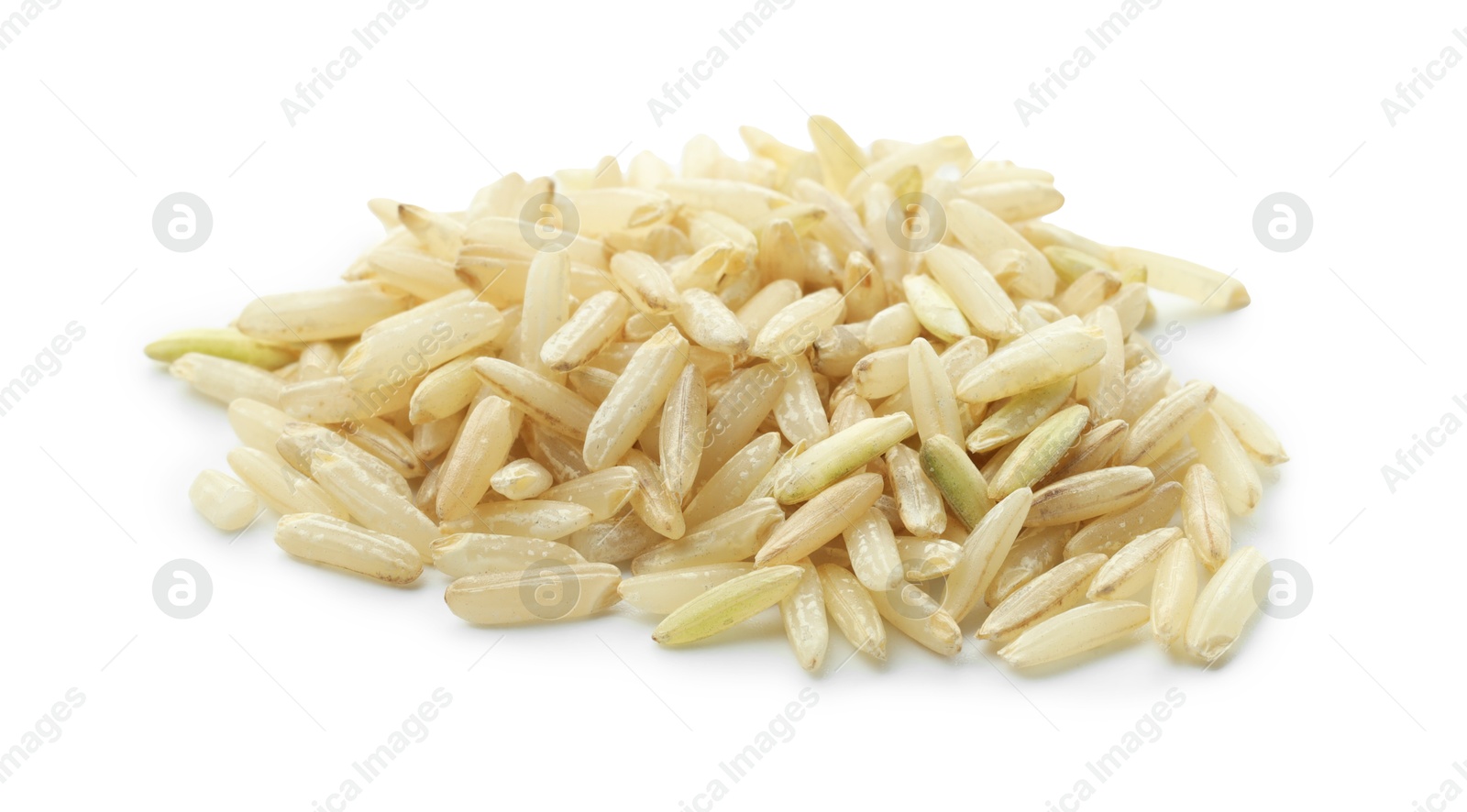 Photo of Pile of raw brown rice isolated on white