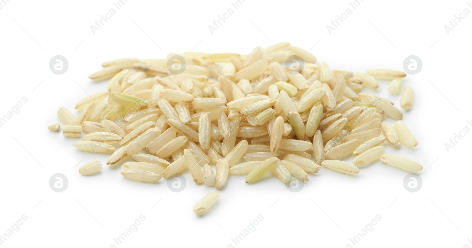 Photo of Pile of raw brown rice isolated on white