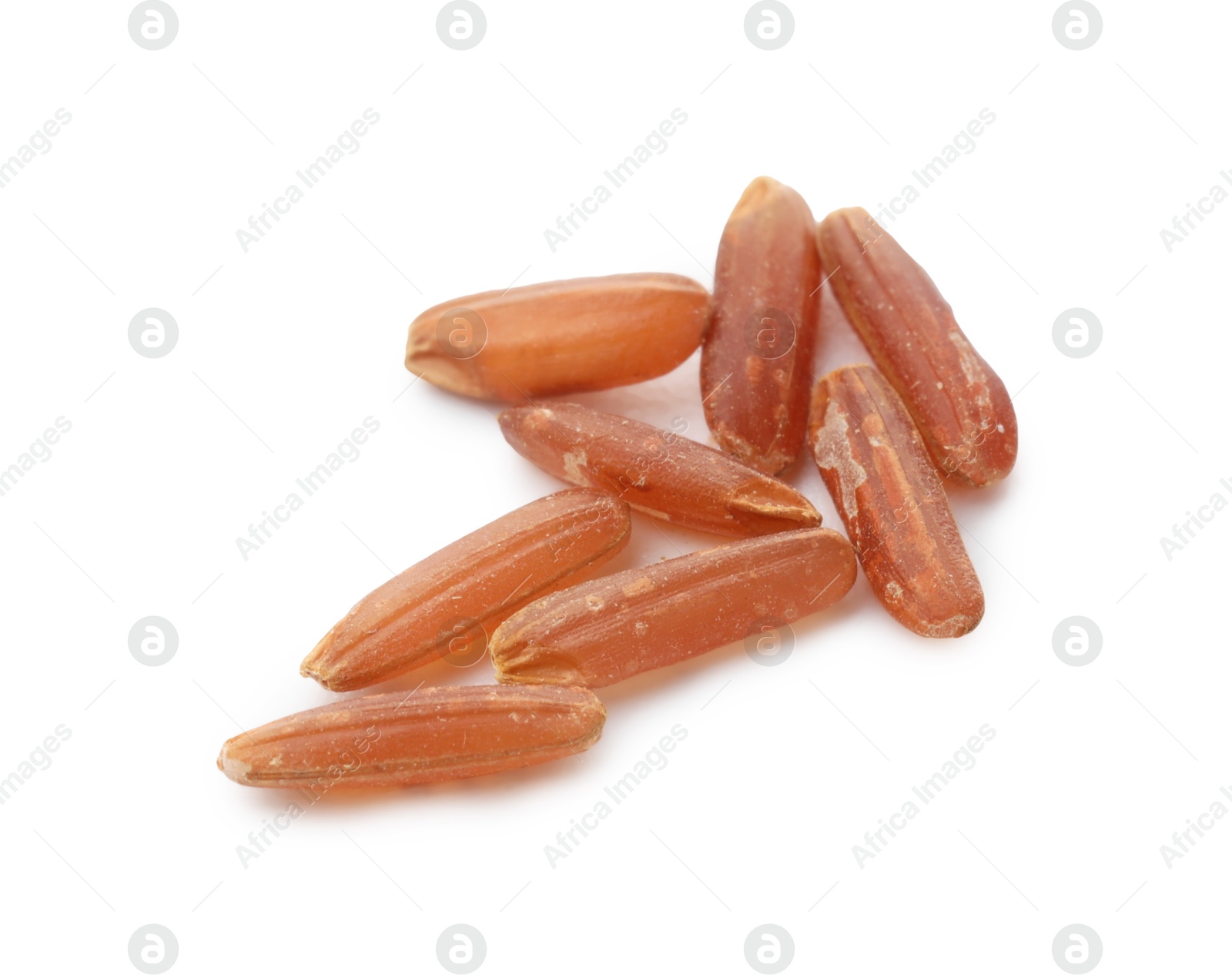 Fresh raw brown rice isolated on white Photo of Fresh raw brown rice isolated on white