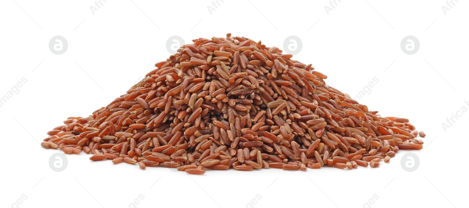 Photo of Pile of raw brown rice isolated on white