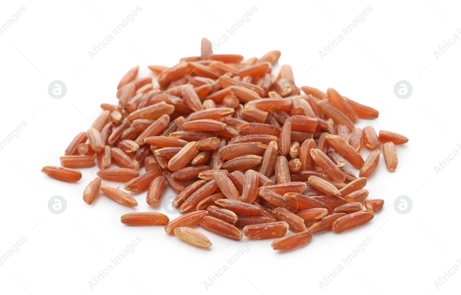 Photo of Pile of raw brown rice isolated on white