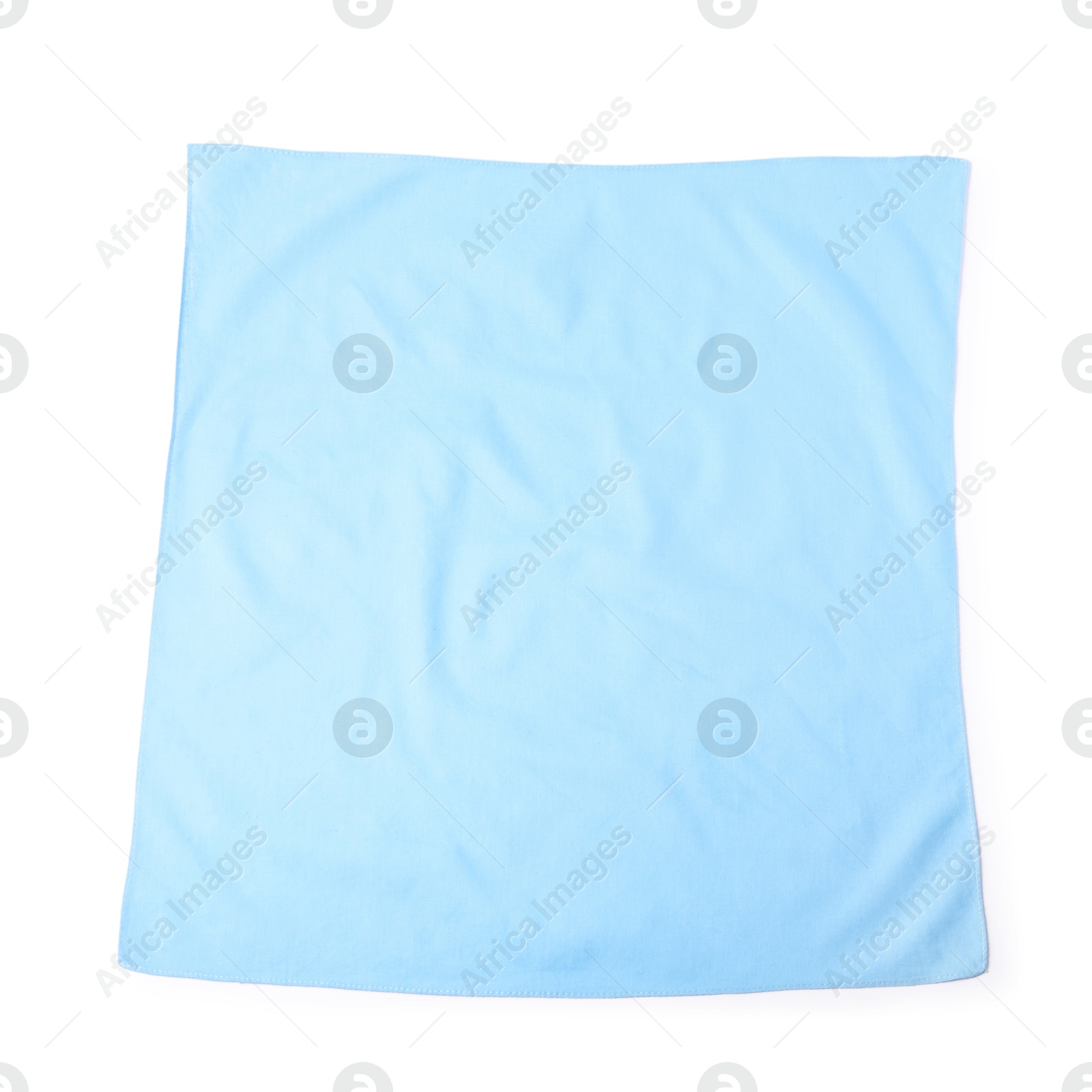 Photo of Light blue handkerchief isolated on white, top view