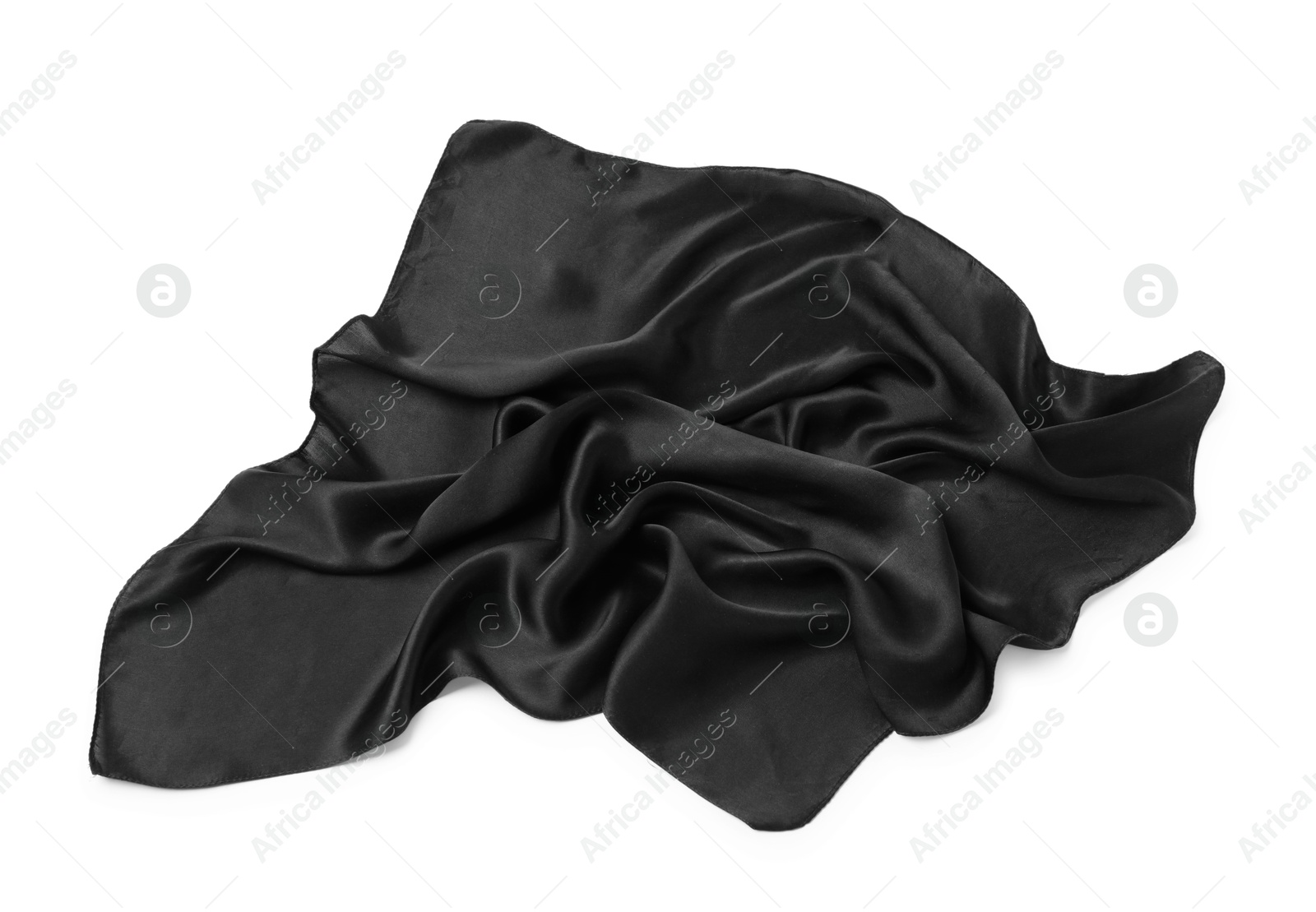 Photo of One black handkerchief isolated on white, top view