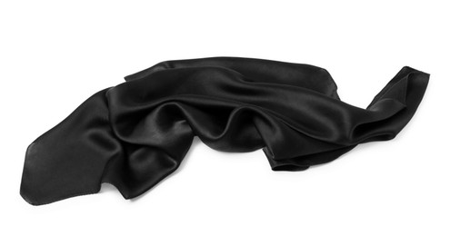 Photo of One black handkerchief isolated on white, above view