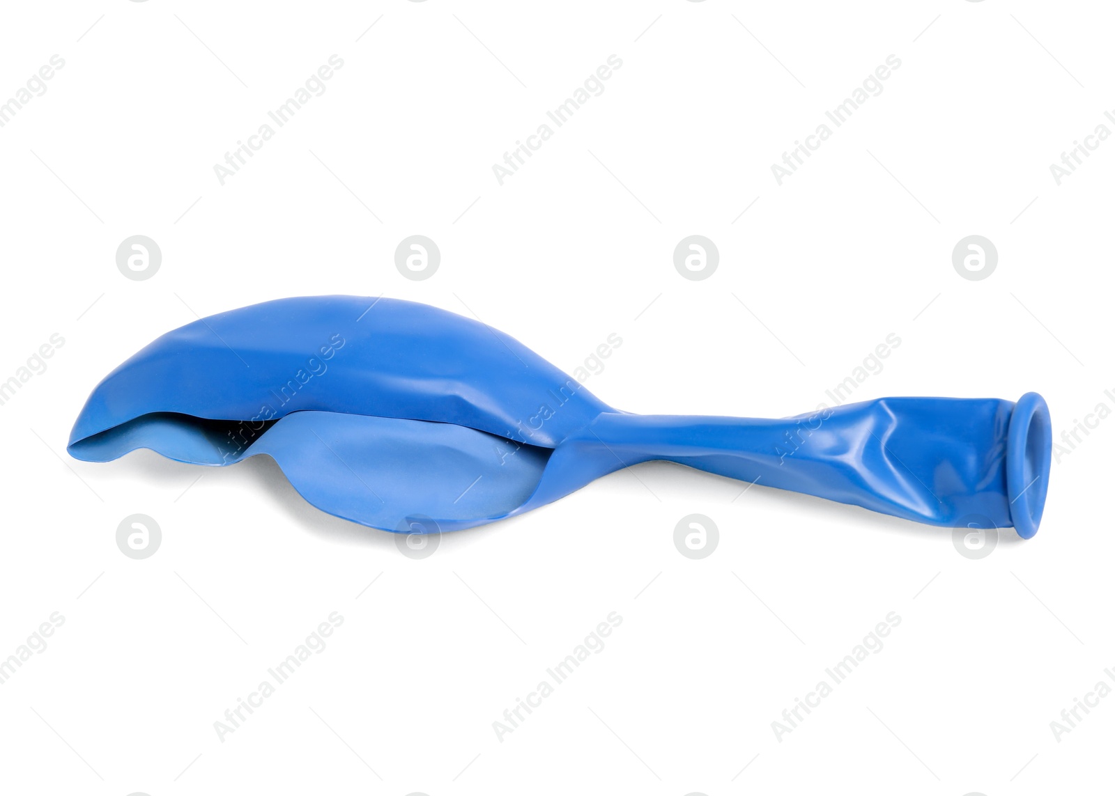 Photo of One blue popped balloon isolated on white