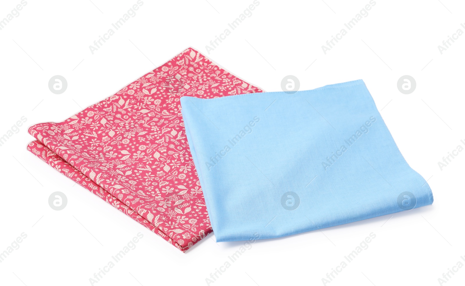 Photo of Beautiful handkerchiefs isolated on white. Stylish accessory