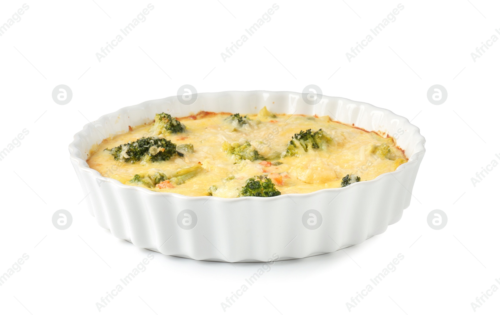 Photo of Delicious baked vegetable casserole isolated on white