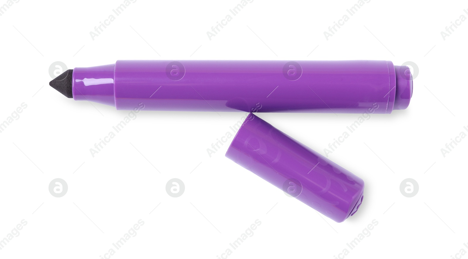 Photo of One purple marker isolated on white, top view