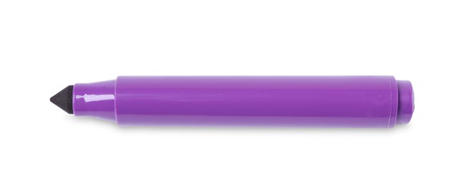 Photo of One purple marker isolated on white, top view