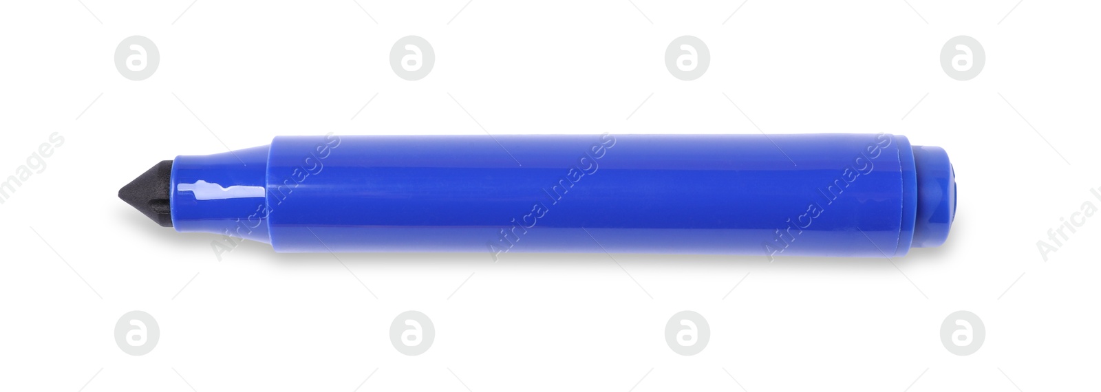 Photo of One blue marker isolated on white, top view