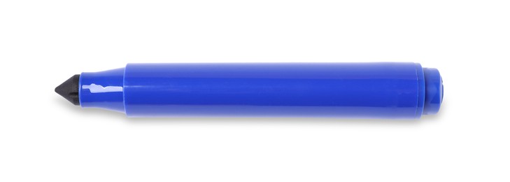 Photo of One blue marker isolated on white, top view