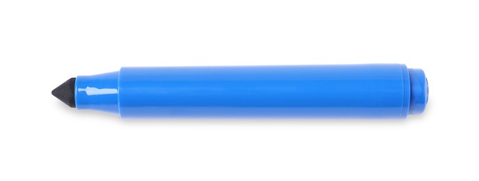 Photo of One blue marker isolated on white, top view