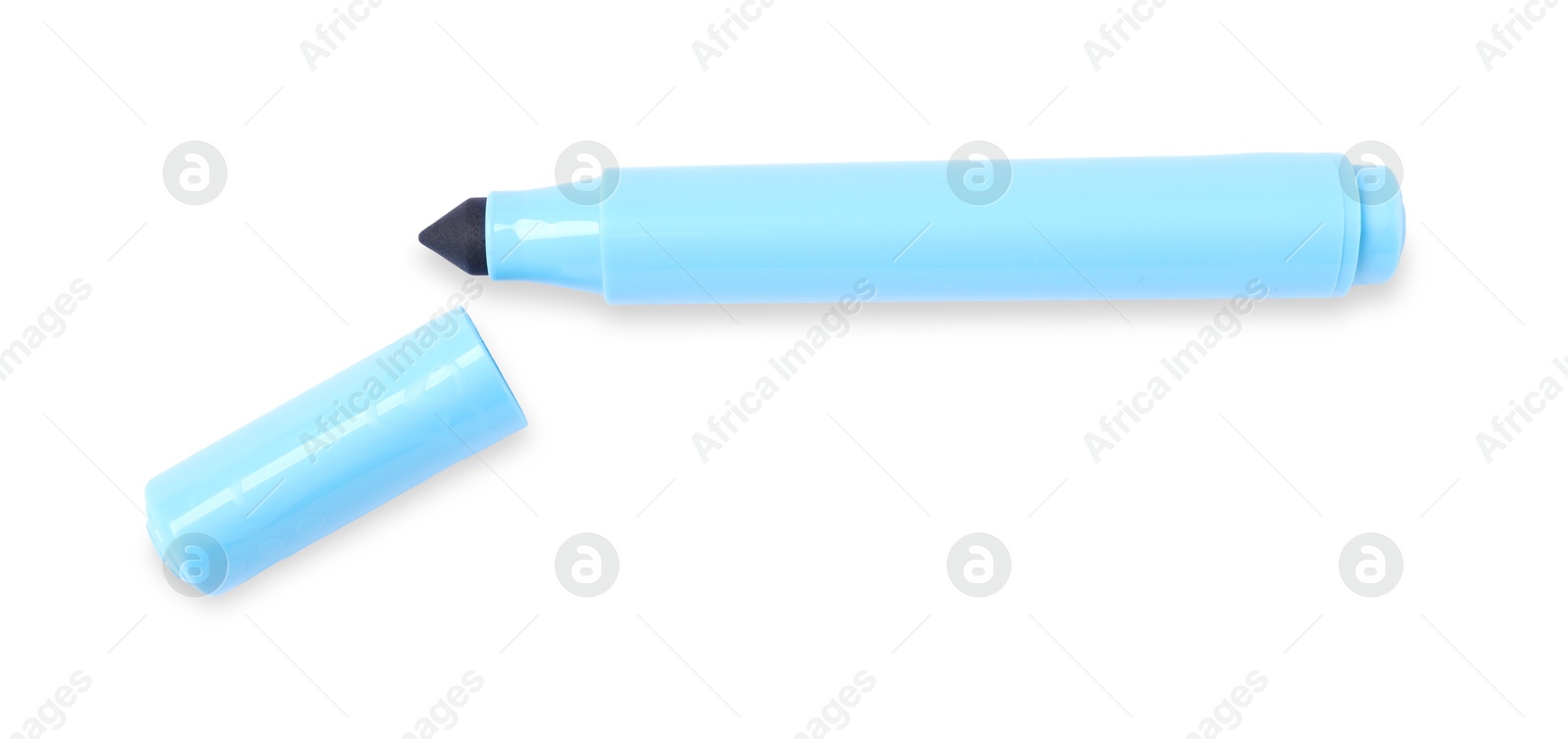 Photo of One light blue marker isolated on white, top view